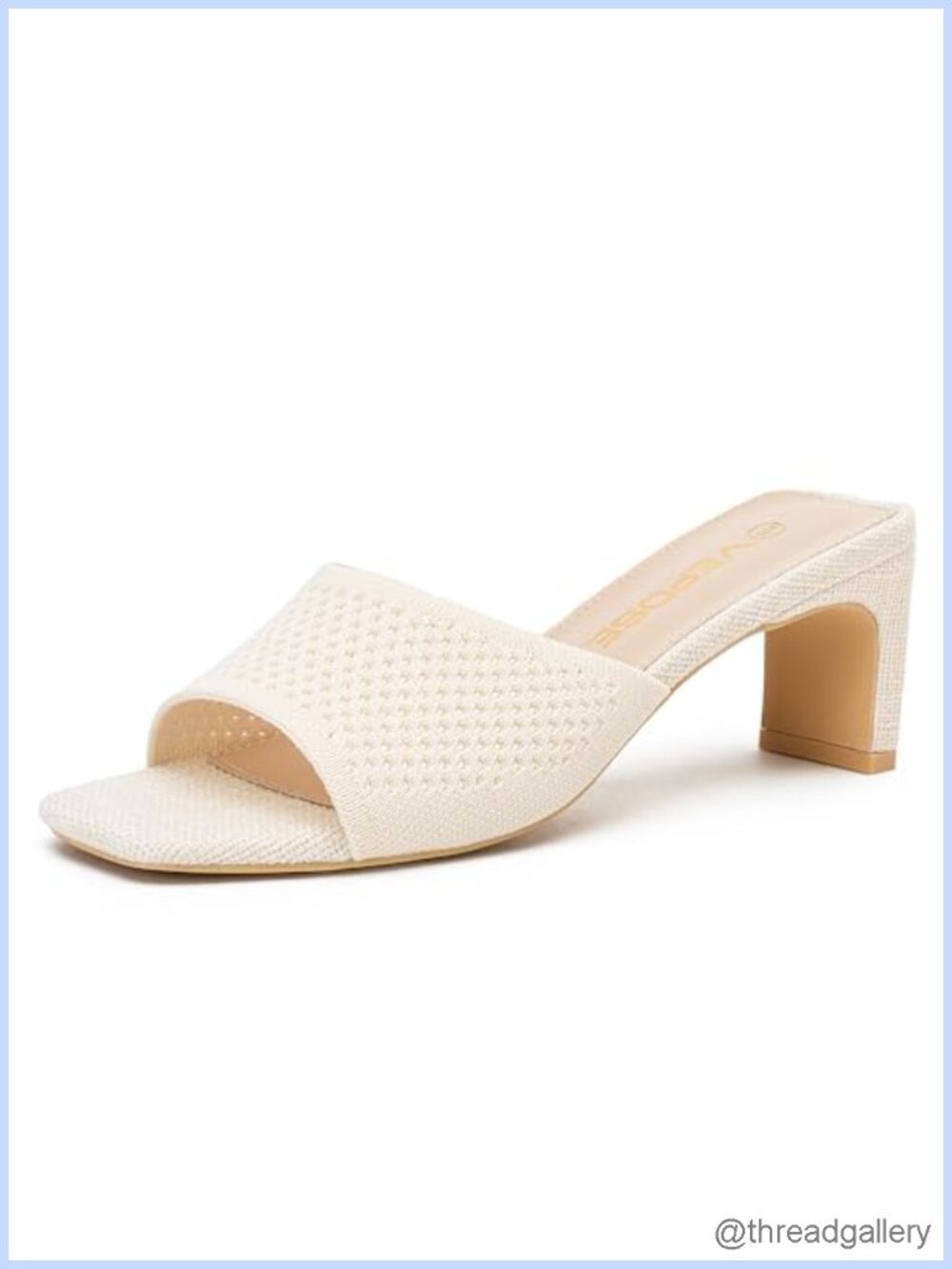 Knit Woven Slip On Block Heel Square Toe Mule Sandals